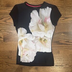 Ted Baker Black and White Floral Short Sleeve Top